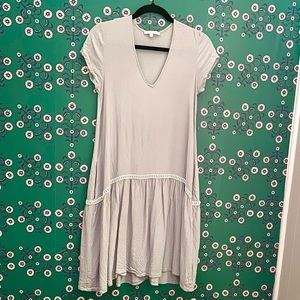 Anthropologie Little White Lies Grey / Blue Dress White Embroidery and Pockets